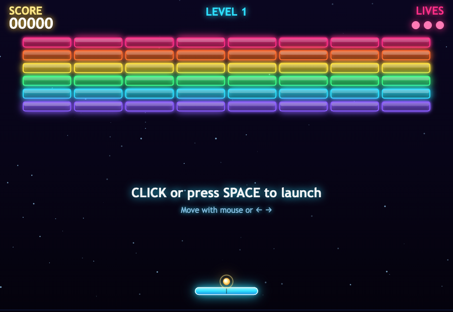 Neon Breakout — Claude Code (screenshot)
